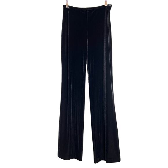 Vintage FRANK USHER High Rise Velvet Pants SIZE 8 Black Side Zip Wide Leg - Picture 1 of 10